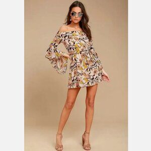 NWOT Lulu's Blushing Blooms Floral Off-the-Shoulder Dress S